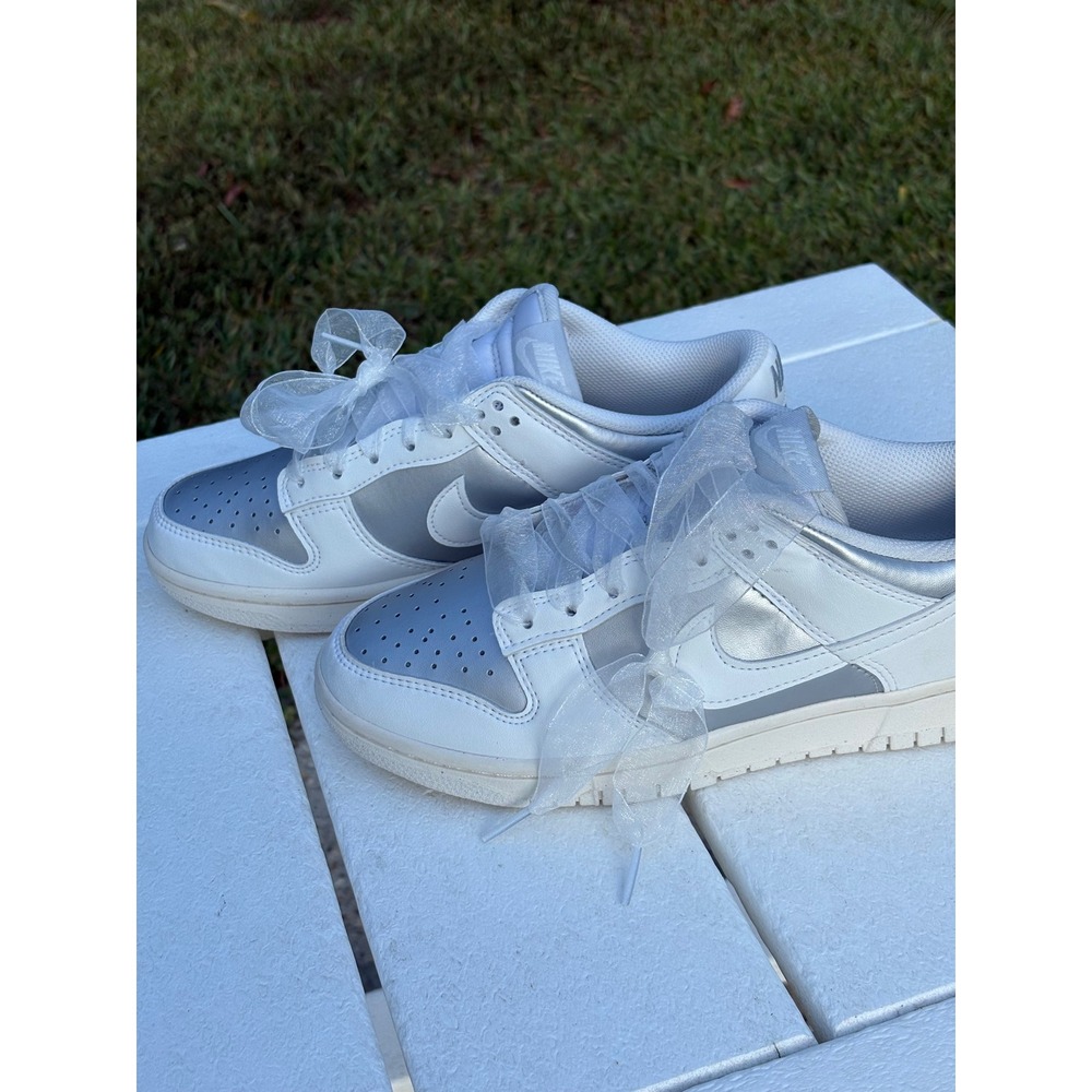 Nike Dunk Low White Metallic Silver FB7311-001 Womens 7.5 Sneakers